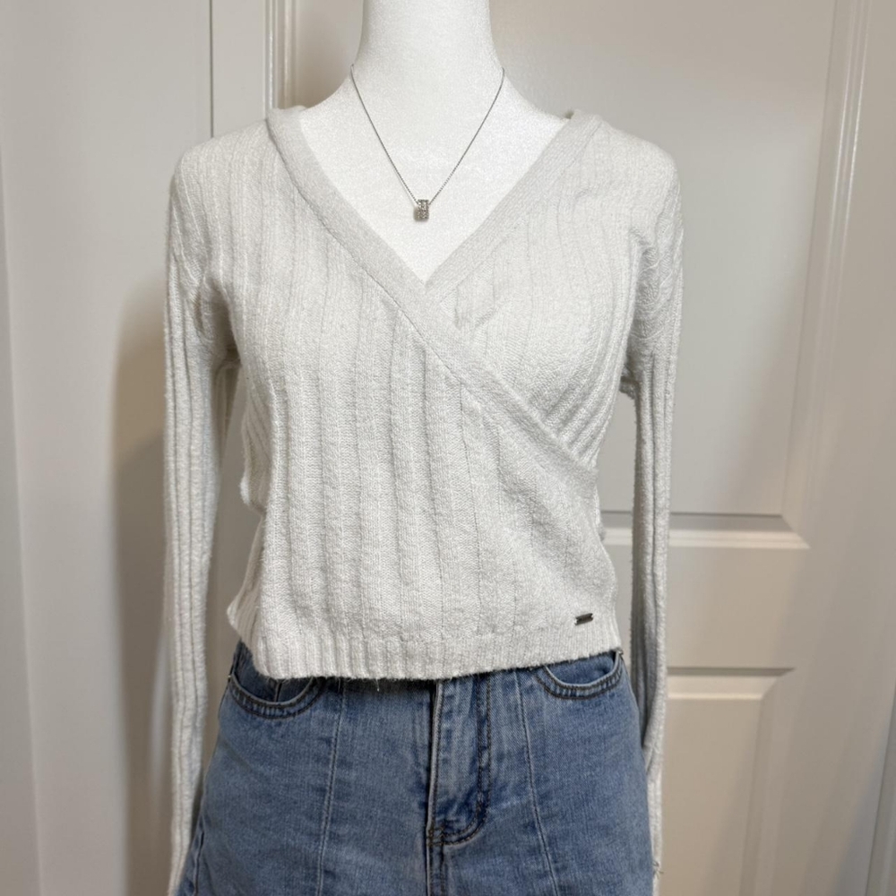 Women's White Wrap Sweater